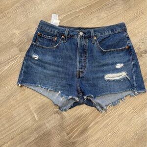 Levi's Raw Hem Distressed Denim Shorts - Blue